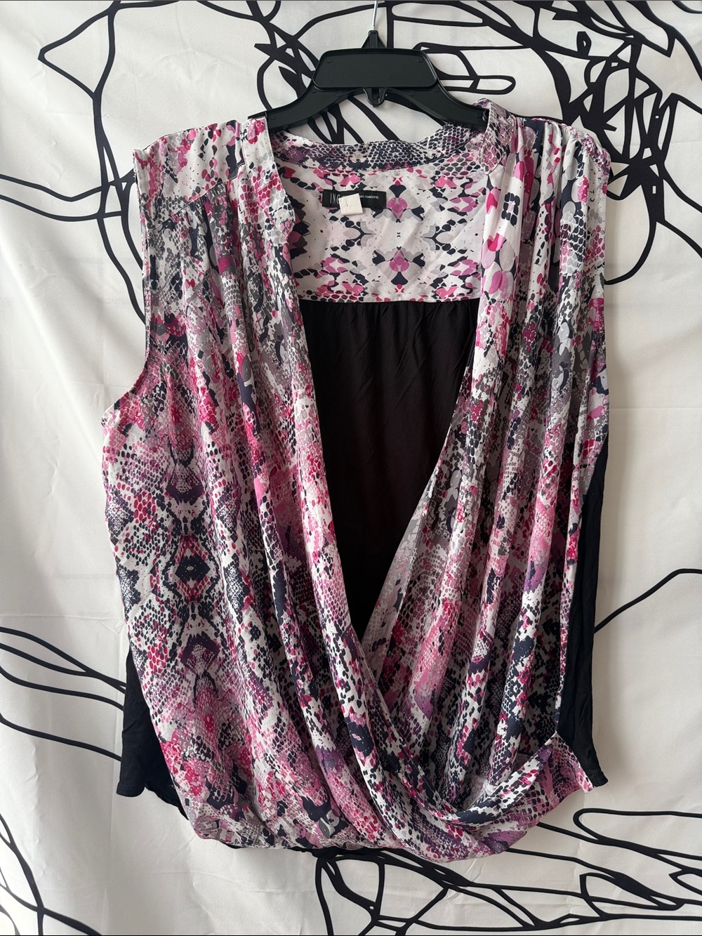 INC International Concepts Pink & Black Snake-Print Draped Camisole